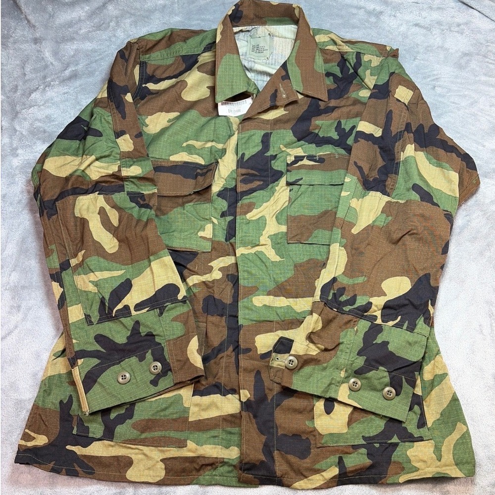 American Apparel Woodland Camo Ripstop Combat Coat Jacket Large Long New